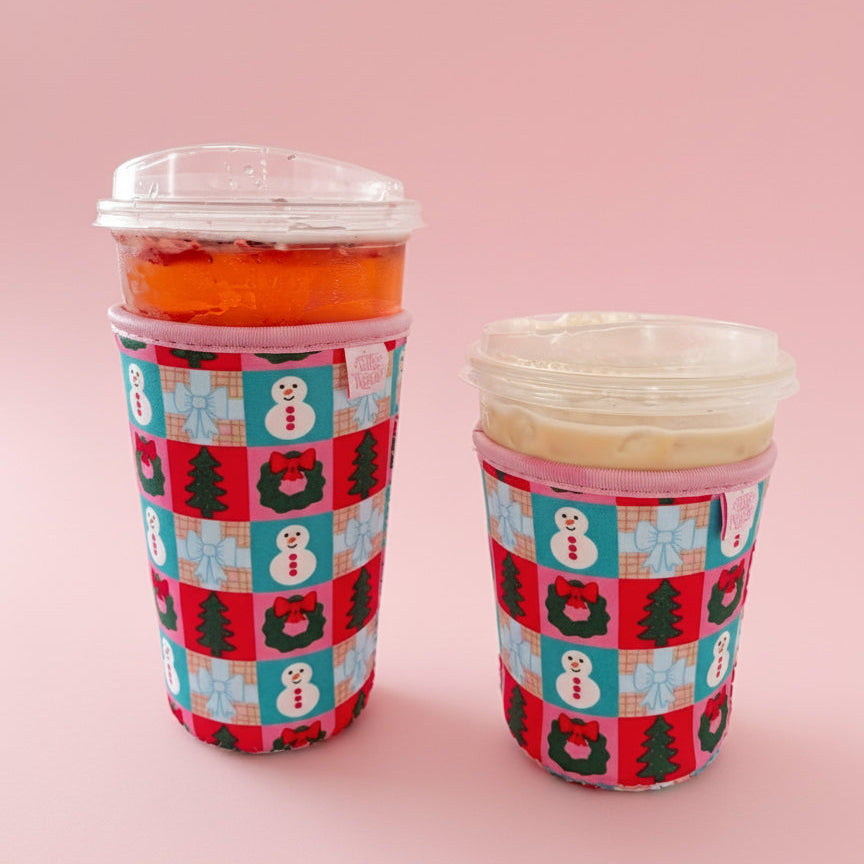 Coffee Cup Cover - Checkered Christmas - Iced Drink Sleeve