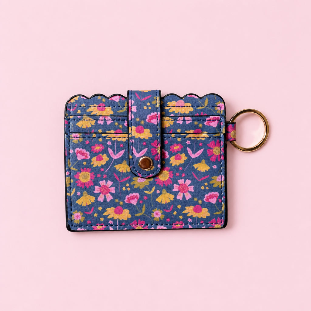 Keychain Wallet - Midnight Summer Blooms