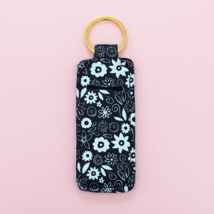 Lip Balm Keychain Holder - Thankful Florals Black