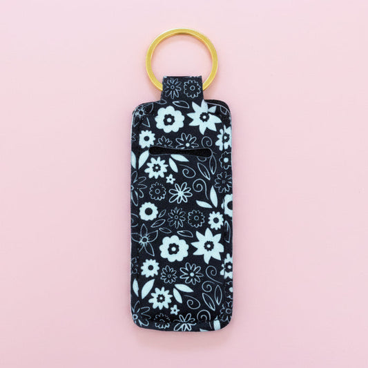 Lip Balm Keychain Holder - Thankful Florals Black