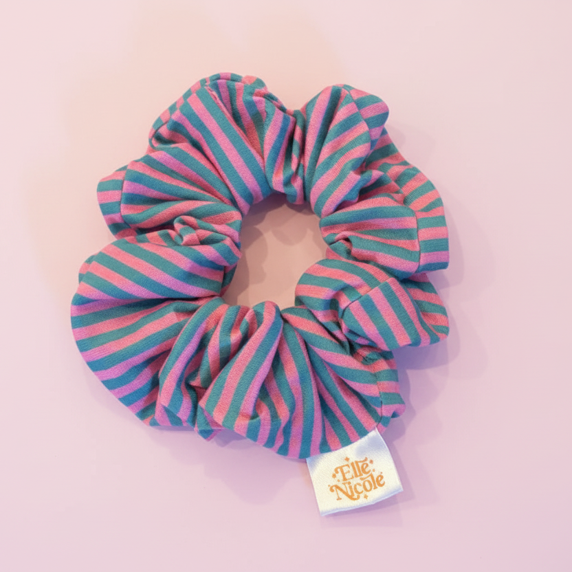 Scrunchie - Blue & Pink Stripes *new & improved extra soft fabric*