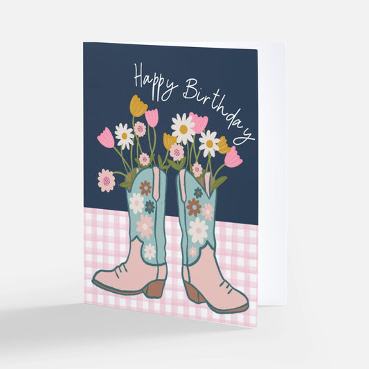 Greeting Card - Happy Birthday Boots & Bouquets